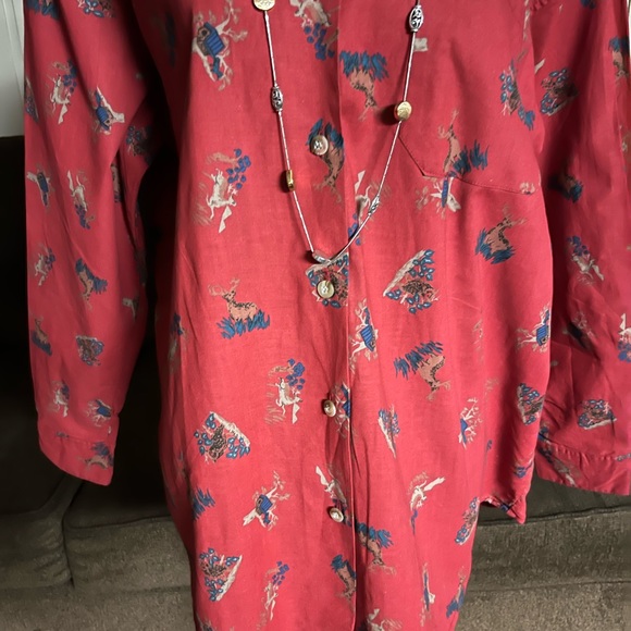 Kyoto Kasuals • Vtg • Large • New • Red • Blouse • Deer/ Bird/ Owl Design - Picture 12 of 15